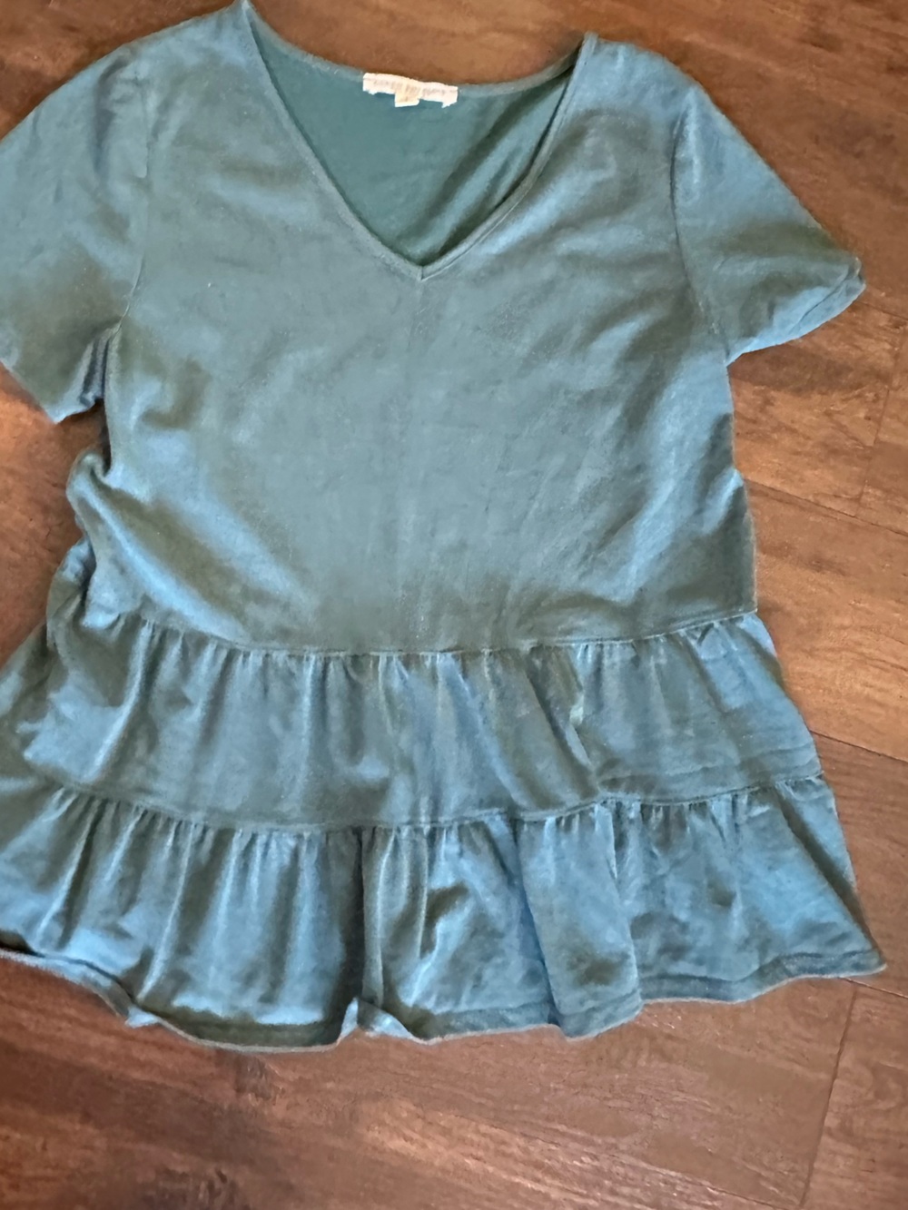 Green Envelope Tiered V-Neck Ruffle Hem Top - Teal